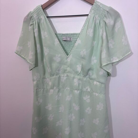 Abercrombie & Fitch Green Floral Ruffle Mini Dress Smocked Back Medium - Picture 5 of 13